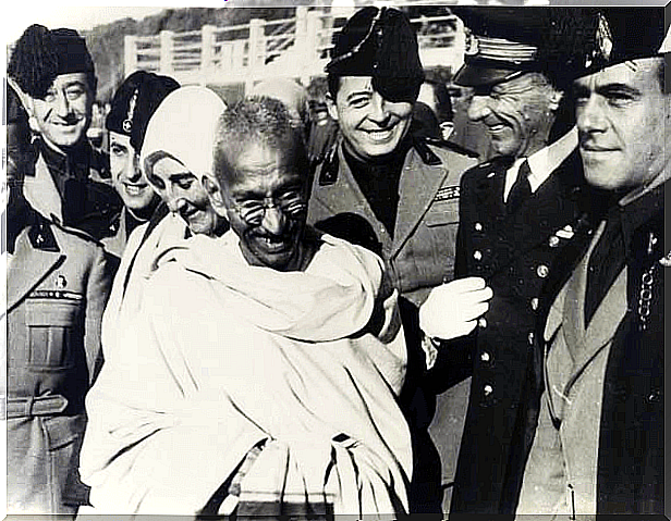 Mahatma Gandhi with officers