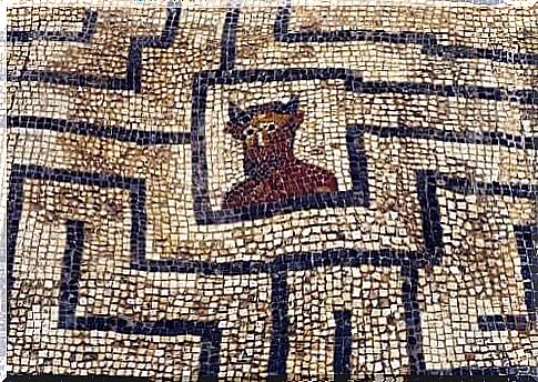 Mosaic painting of minotaur.