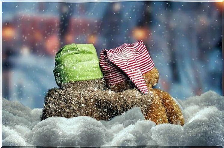 Teddy bears in the snow