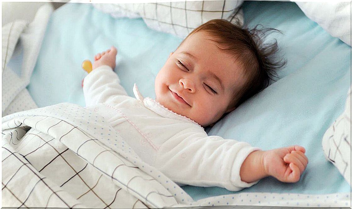 A child sleeping happily with white noise