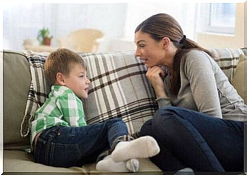 A mother talking to her son